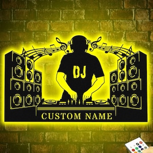 Custom Name DJ Player Metal sign with LED lights, DJ Sign, Personalized Dj Gift, Dj Wall Hanging decor, Man Cave decor, Valentine gifts Sign