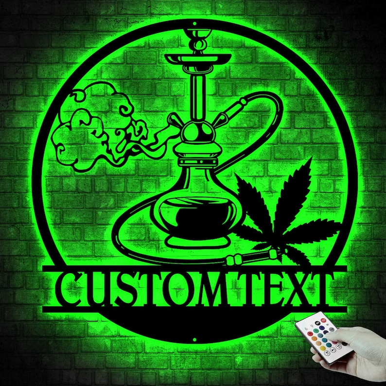 Custom Shisha Hookah Metal Wall Art LED Light, Shisha Sign