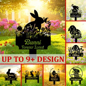 Personalisierte Kaninchen-Gedenk-Gartendeko, benutzerdefinierte Kaninchen-Erinnerungsschild, Kaninchen-Grabmarker mit Blumen, Kaninchen-Gartendekor, Verlust des Haustieres