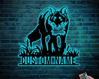 Custom Fox Metal Wall Art LED Light Personalized Fox Lover Name Sign Home Decor Kid Nursery Decor Wild Animal Housewarming Birthday Gift