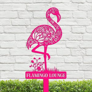 Personalized Pink Flamingo Sign, Custom Flamingo Metal Sign, Pool Sign, Flamingo Decor, Garden Decor, Beach House Gifts, Housewarming Gift