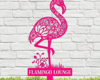 Personalized Pink Flamingo Sign, Custom Flamingo Metal Sign, Pool Sign, Flamingo Decor, Garden Decor, Beach House Gifts, Housewarming Gift