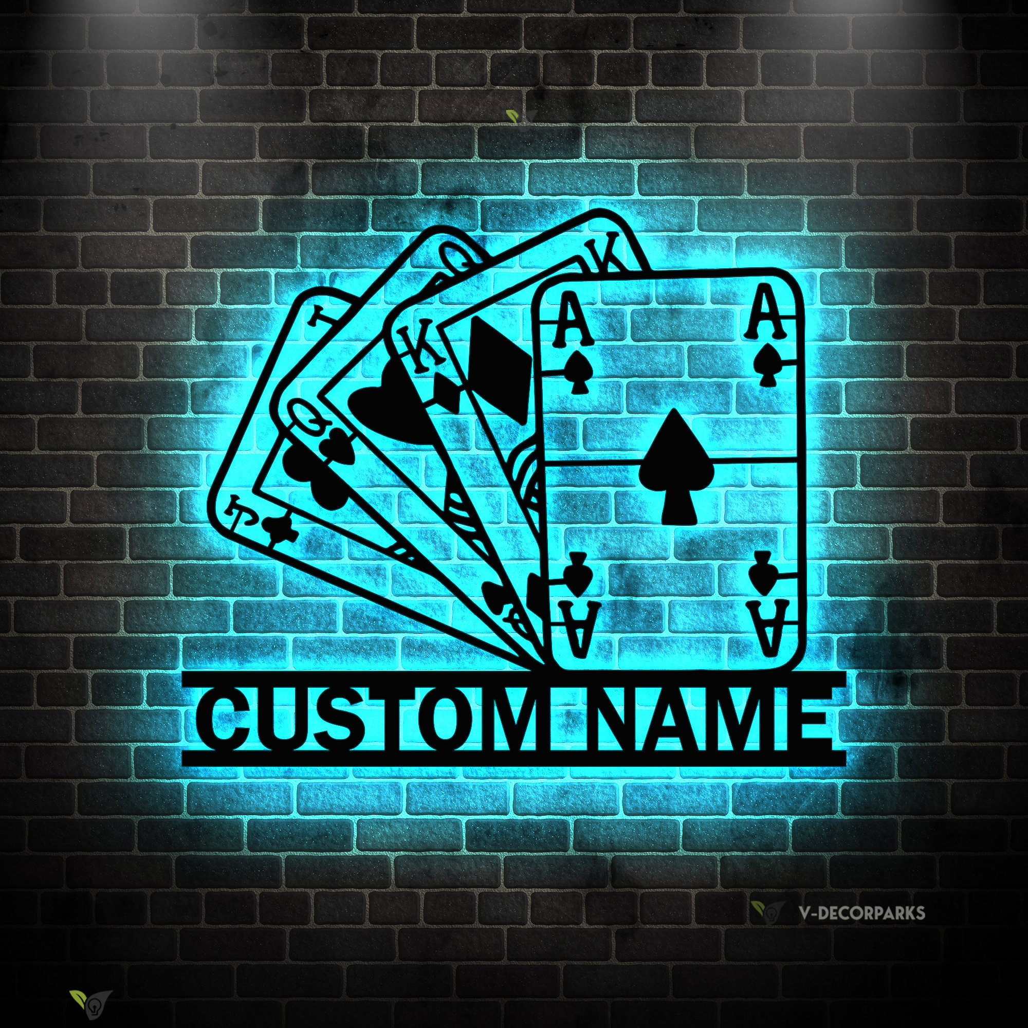 Personalized Poker Metal Wall Art With Lights, Gift For Poker Lover, Poker Game Room Decor, Gamer Gift Custom Monogram Sign Royal Flush Sign