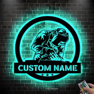 Construction Welder Sign LED, Gift For Welder, Welder Sign, Personalize Welder Sign, Custom Welder Metal Wall art, Gift For Dad Father's Day