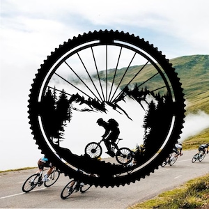Biker Metal Wall Decor, Bicycle Lover Gift, Cyclist Wall Hangings, Metal Wall Art, Mountain Bike Art, Sports Wall Decor, Bicycle Wheel Decor
