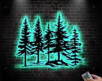 Pine Tree Metal Wall Art,Rustic Forest Wall Decor,Mountain Cabin Wall Accent,Nature Scene Metal Art,Lodge Decor,Gift for Outdoor Enthusiasts