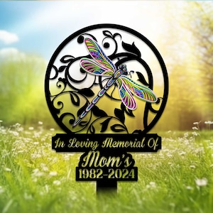 Personalized Memorial Stake Metal, Dragonfly Memorial Stake, Garden Name Metal Sign, Outdoor Grave Marker, Remembrance Stake, Sympathy Gift