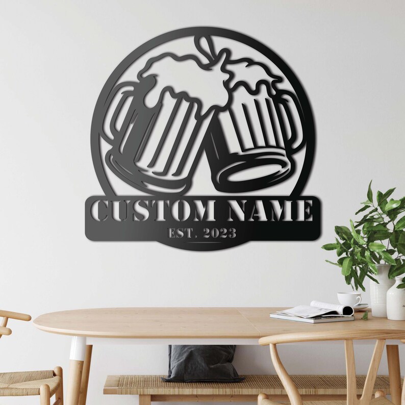 Custom Beer Bar Metal Wall Art LED Light Personalized Beer Mug Cheers ...