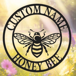 Personalisiertes Honigbienenschild, Bienenzucht, kundenspezifisches Metallbienendekor, kundenspezifisches Gartenschild, Geschenk für Gärtner-Imker, Honigbienenakzent, Bienengarten