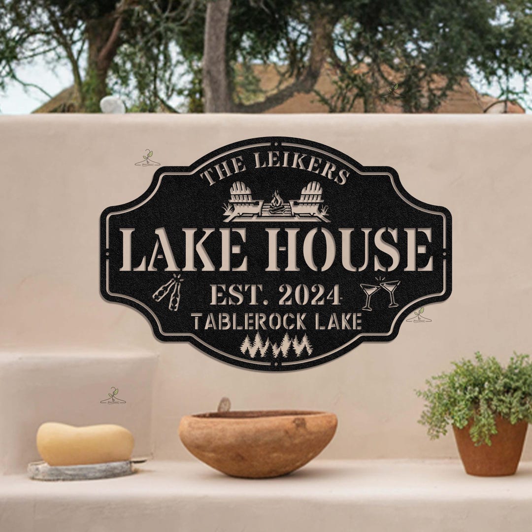 Custom metal lake House Sign, Personalized last Name Cabin Art, Outdoor ...