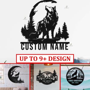 Custom Family Name Wolf Sign, Personalized Wolf Metal Sign, Unique Wildlife Art, Cabin & Home Decor, Man Cave Decor, Wolf Howling,Animal Art