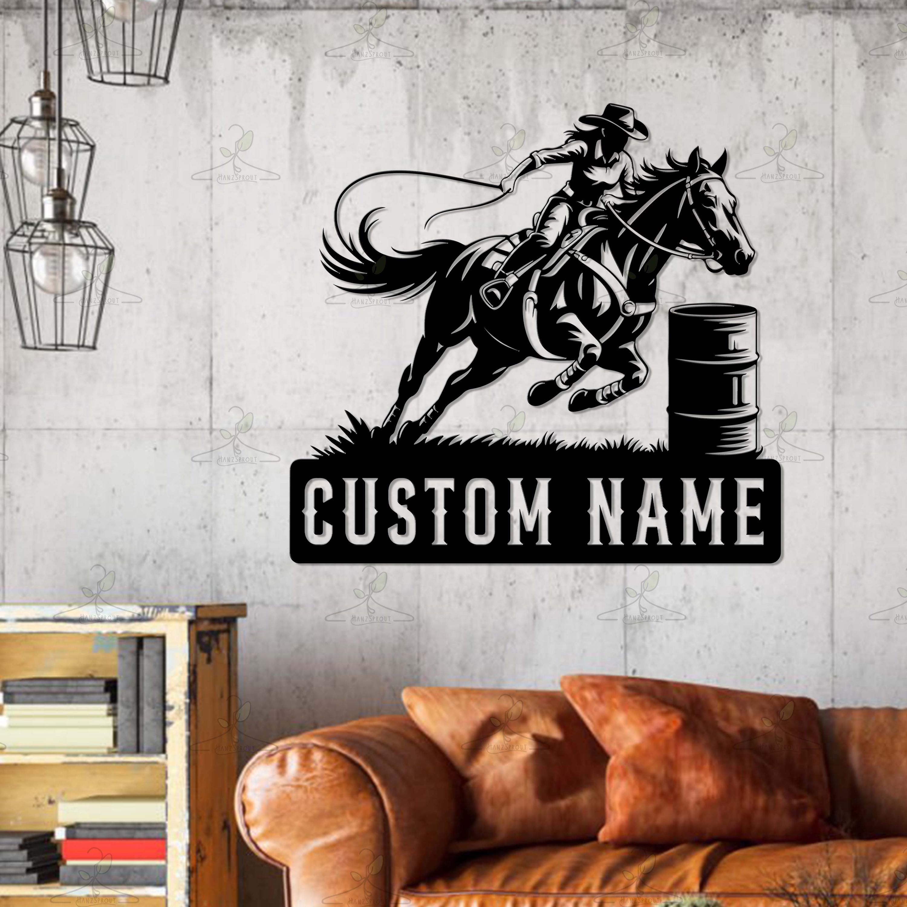 Custom Barrel Racing LED Metal Sign, Personalized Cowgirl Wall Light ...