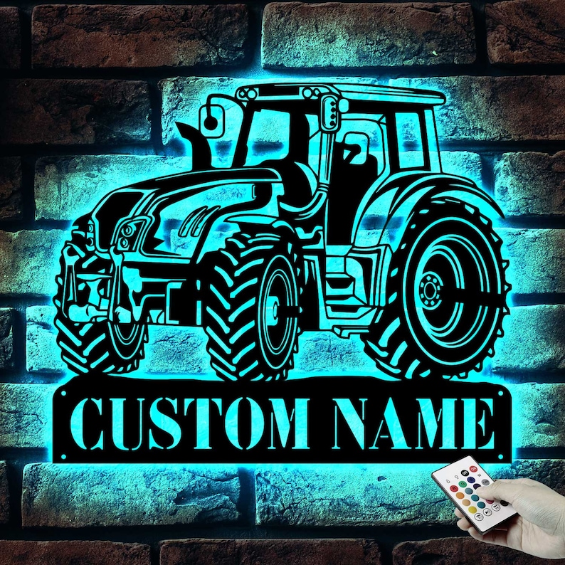 Custom Tractor Driver Metal Wall Art LED Light, Tractor Gift