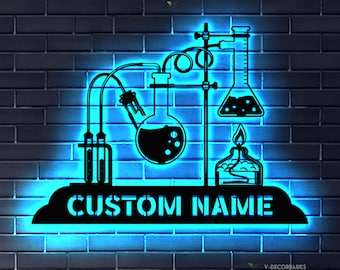 Custom Chemistry Teacher Metal Sign with Led Light, Science Teacher Sign, Chemist Name Sign, Science Home Decor, Chemistry Lover Laboratory