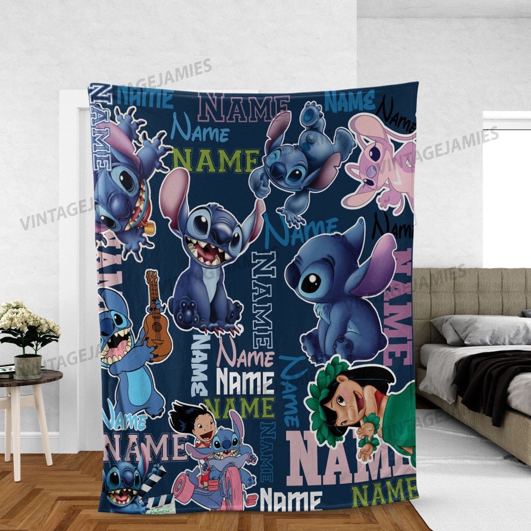 Personalized Kid Name Blanket,stich Movie Blue Blanket, Custom Kid Name