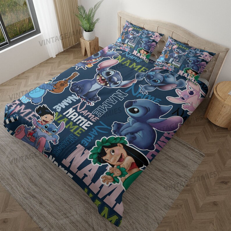 Personalized Kid Name Blanket,stich Movie Blue Blanket, Custom Kid Name