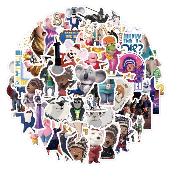 Lot de 50 stickers/Stickers pour casque/Scrapbooking/Pack d'autocollants Sing Movie
