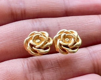 Gold Rose Sterling Silber Ohrstecker: Blumenschmuck