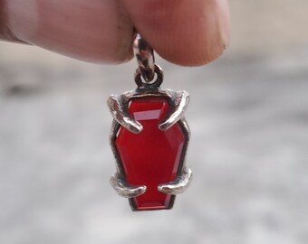 Gothic Garnet Coffin Pendant: Sterling Silver Punk Jewelry