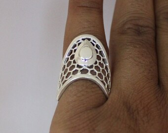Filigree 925 Sterling Silver Ring: Wide Band Boho Victorian Style