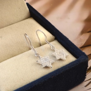 Silver Star of David Evil Eye Magen David Jewish Star  Dangle Earrings, Jewish Star of David Earrings, Magen David Earrings