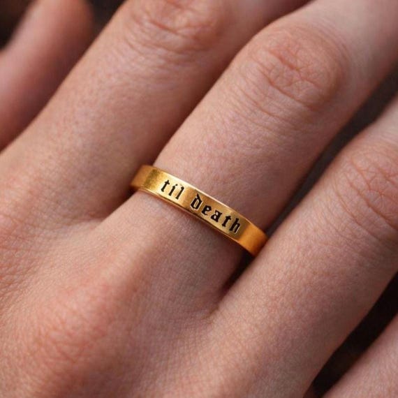 Til Death Engraved Silver Ring, Custom Gothic Wedding Band, Personalized Couple Promise Ring, Till Death Do Us Part Jewelry, Stacking Ring