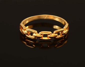 Gold Sterling Silver Chain Link Ring - Minimalist Stackable Ring