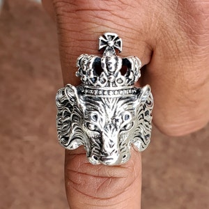 King Lion Crown Sterling Silver Ring: Handmade S925 Animal Ring