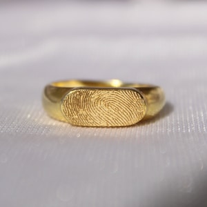 Custom Fingerprint Engraved Signet Ring, Sterling Silver Memorial Gift
