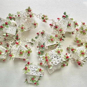 Vintage White Vinyl Lantern Garland with Holly & Berries - Christmas Lantern Garland - 6 Feet Long