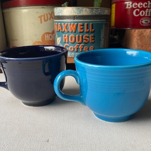 2 - Homer Laughlin Fiesta Ware Tea Cups - Homer Laughlin Fiesta Ware Coffee Cups - Deep Sky Blue - Cobalt Blue
