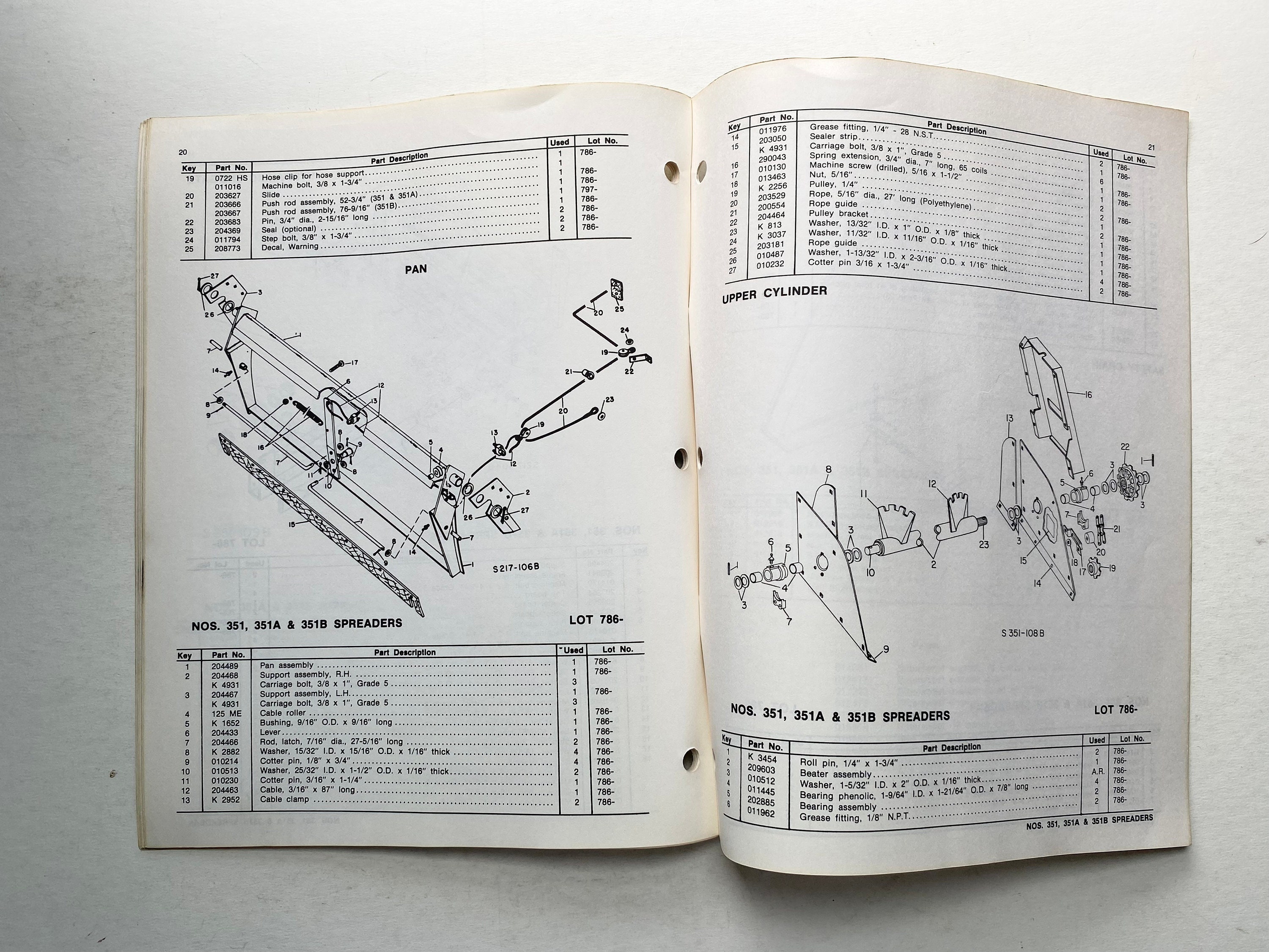 Original 1984 New Idea Farm Equipment Nos. 351, 351A and 351B Spreaders