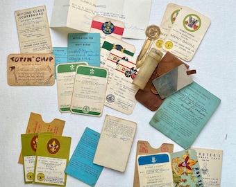 1950’s Boy Scouts of America Merit Badge Certification Cards Lot - Plus Accessories