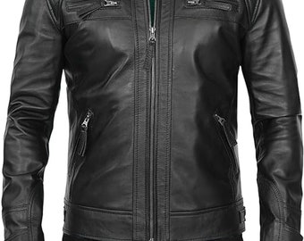 Handmade Leather Jacket Men - Cafe Racer Style Leather Mens Motorcycle Jackets