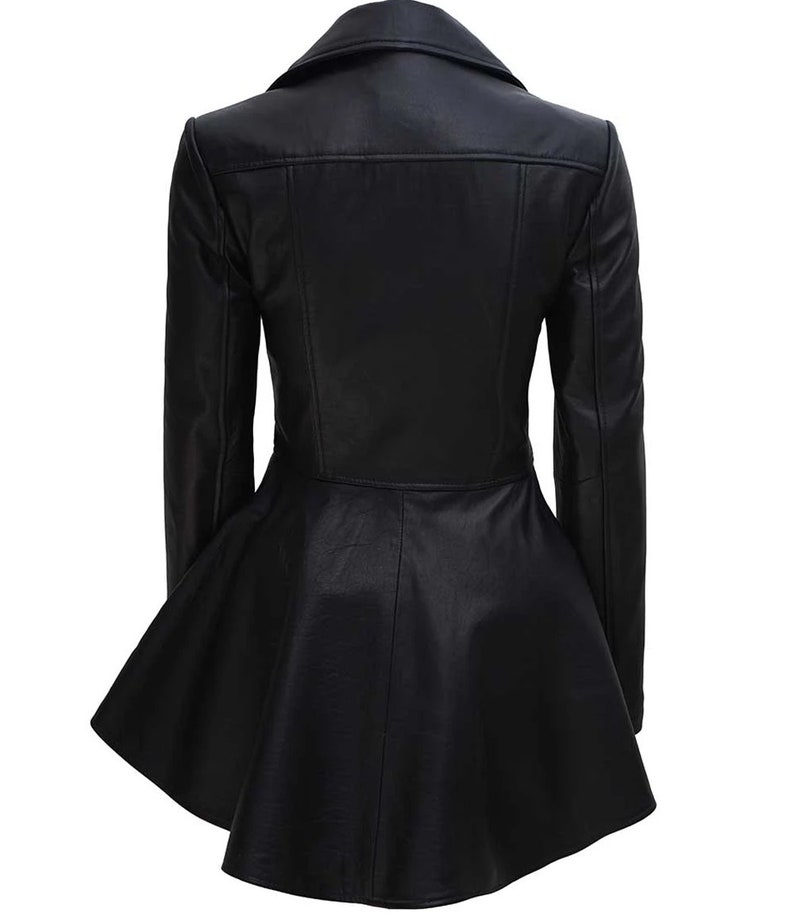 Handmade Womens Black Peplum Leather Jacket image 3