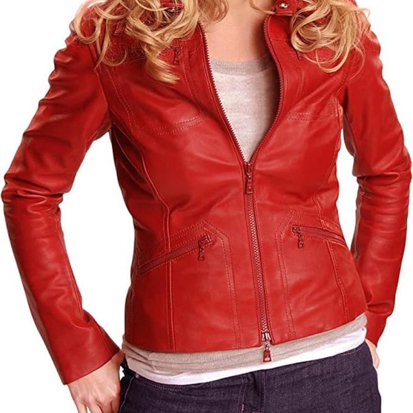 Handmade Once Upon a Time Emma Swan Jacket Red Christmas Leather Jacket For Women