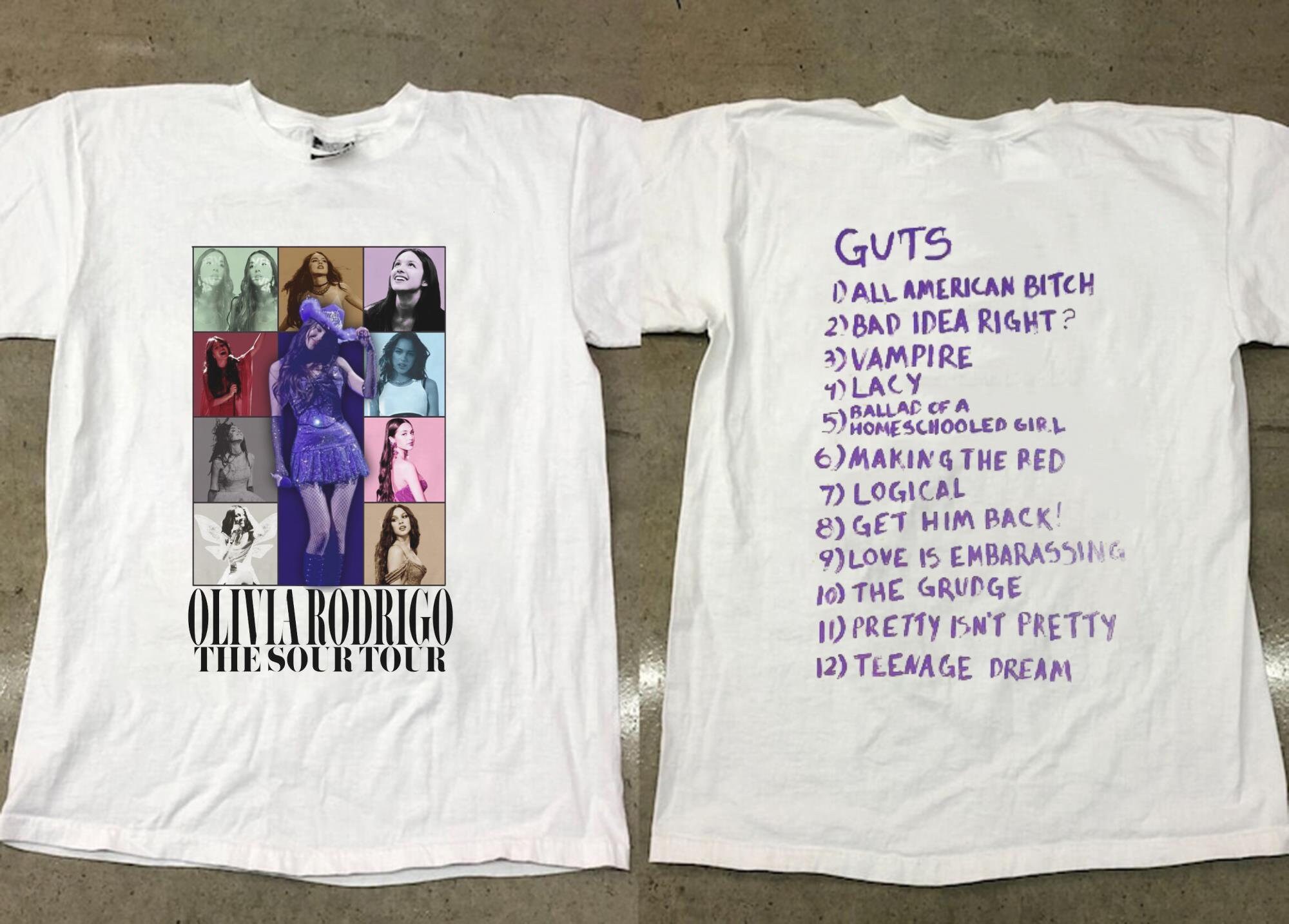 Olivia Rodrigo Guts Tracklist Tour 2024 Tshirt Olivia Etsy Australia