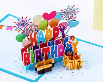 Bold Happy Birthday - Pop Up Birthday Card with Envelope - Unique 3D Birthday Greeting Card