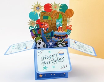 Happy 50th Birthday Surprise Box - Pop Up Birthday Card with Envelope - Unique 3D Birthday Greeting Card
