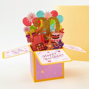 Happy 20th Birthday Surprise Box - Pop Up Birthday Card with Envelope - Unique 3D Birthday Greeting Card