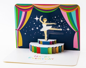 Ballerina on Stage - Pop Up Greeting Card with Envelope - Cute 3D Greeting Card
