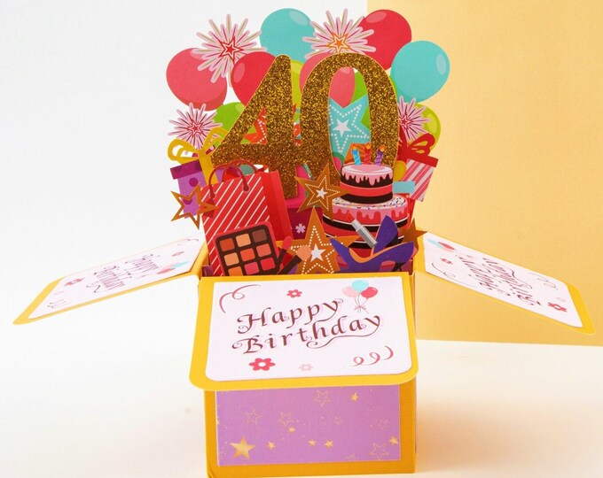 Happy 40th Birthday Surprise Box - Pop up Birthday Card With Envelope ...