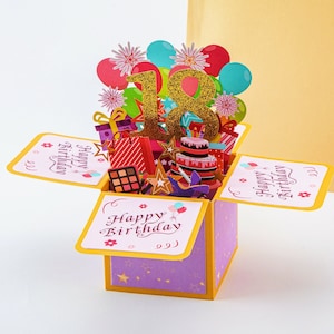 Happy 18th Birthday Surprise Box - Pop Up Birthday Card with Envelope - Unique 3D Birthday Greeting Card