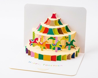 Spinning Carousel - Pop Up Greeting Card with Envelope - Cute 3D Greeting Card
