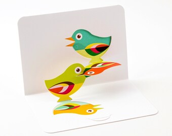 Chirping Birds - Pop Up Greeting Card with Envelope - Cute 3D Greeting Card