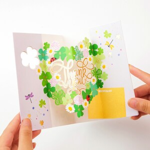 Daisy Thank You Card - Clover Pop Up Greeting Card - Unique 3D Flower Greeting Card