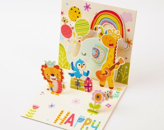 Joyful Party At The Zoo - Pop Up Greeting Card with Envelope - Unique 3D Greeting Card