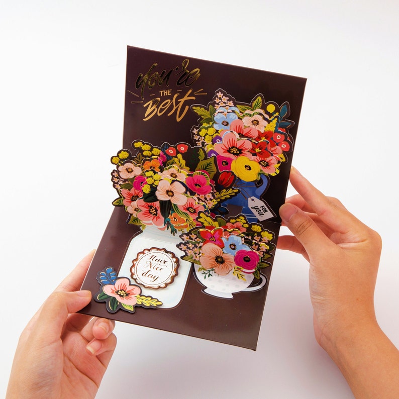 Elegance in Bloom - Flower Pop up Greeting Card - Unique 3D Floral ...