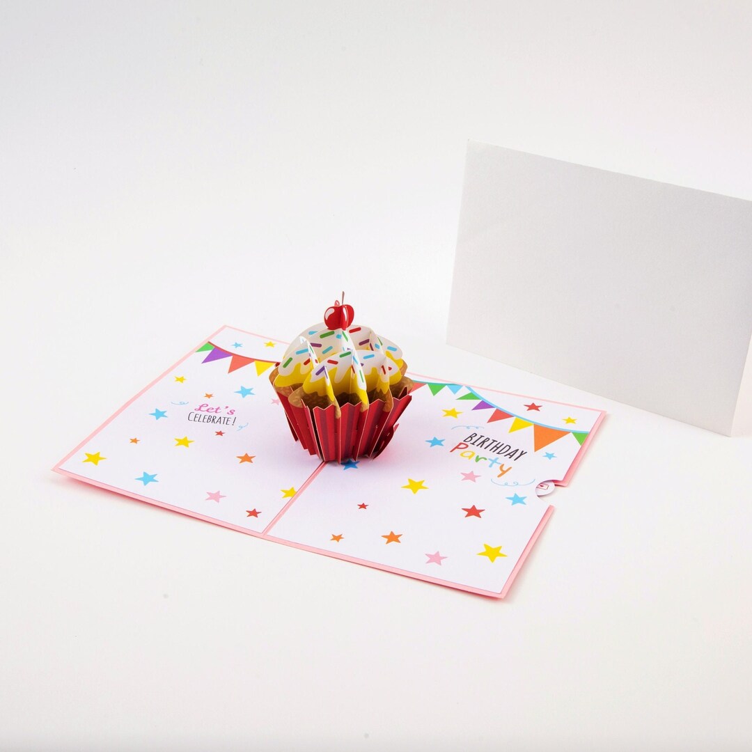 Cherry Cupcake - Pop up Birthday Card With Envelope - Unique 3D ...
