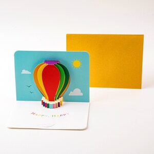 Flying Hot Air Balloon - Pop up Birthday Card With Envelope - Cute 3D ...